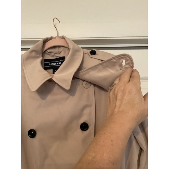 Lands' End Tan Rain Trench Coat Short Double Breasted Belted - Women's Size 18 - Picture 6 of 16